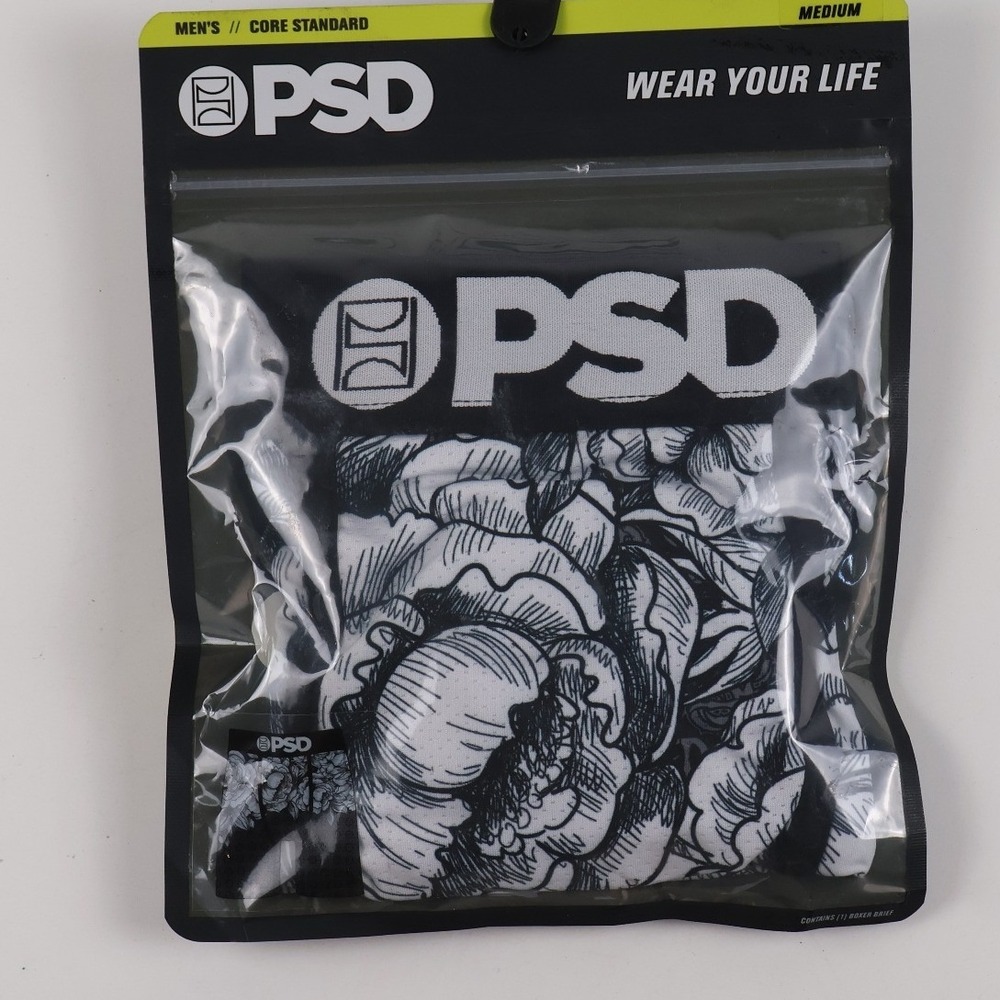 PSD Underwear Boxer Briefs Starfloral Black White Floral Medium NWT MSRP 25